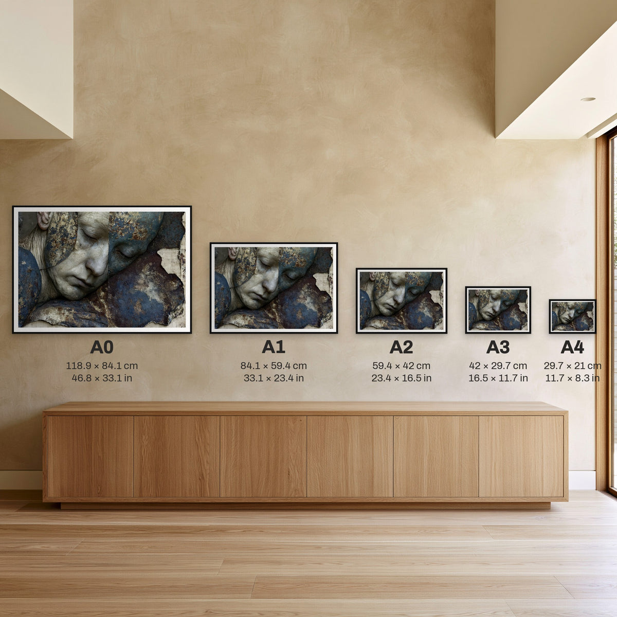 Consensus — every print size side by side on one wall, frame not included