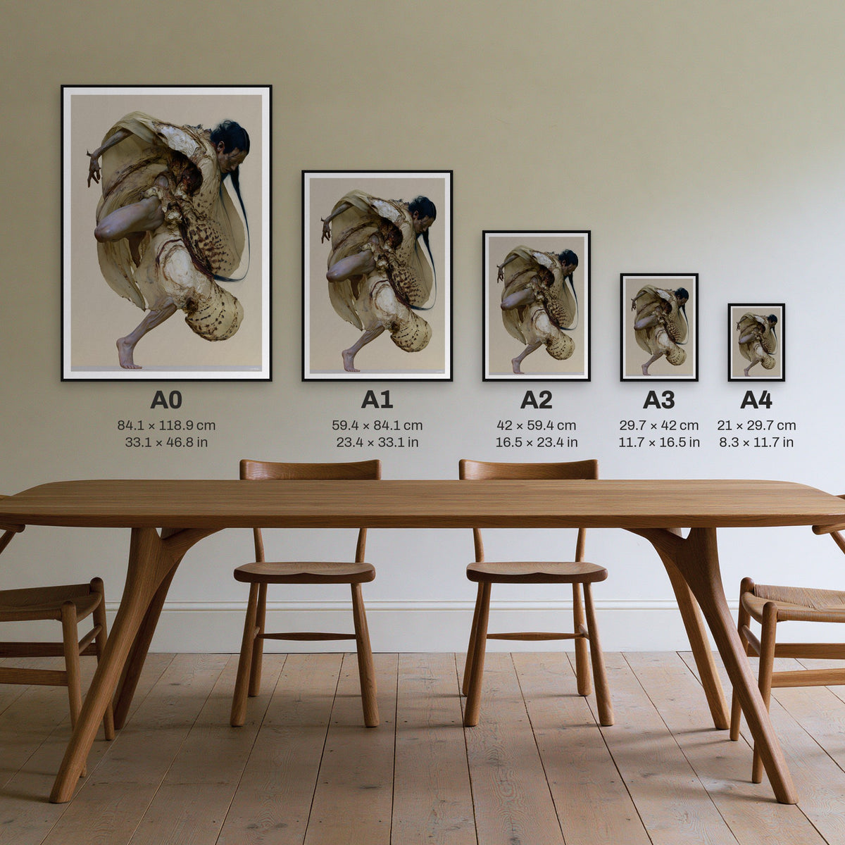 Relevé — every print size side by side on one wall, frame not included